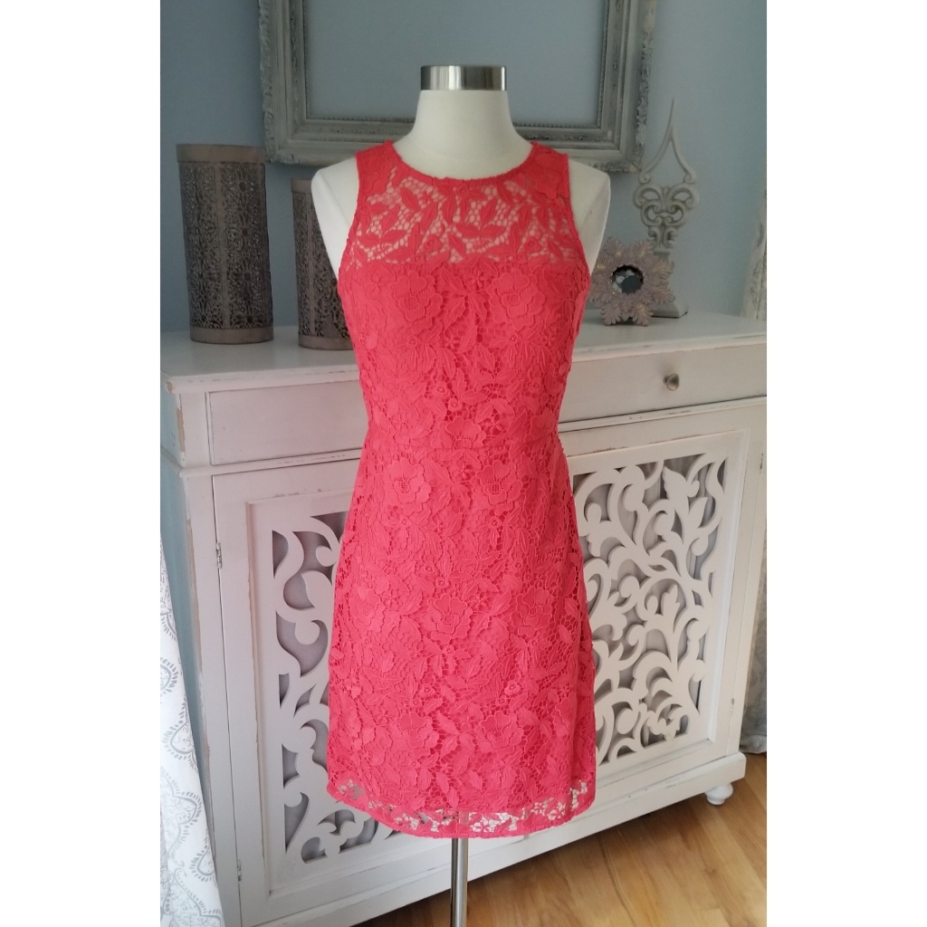 J. Crew Coral Lace Mid Length Dress W/ Key Hole 0